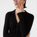 Black Transparent Detailed Ribbed Women's Cardigan