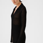Black Transparent Detailed Ribbed Women's Cardigan