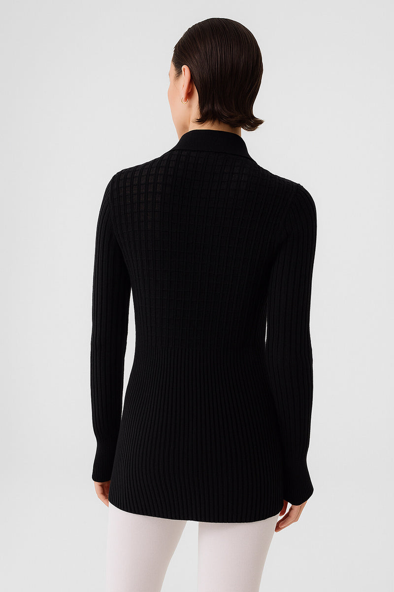 Black Transparent Detailed Ribbed Women's Cardigan