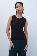 Black Sleeveless Knit Women's Athletic Top