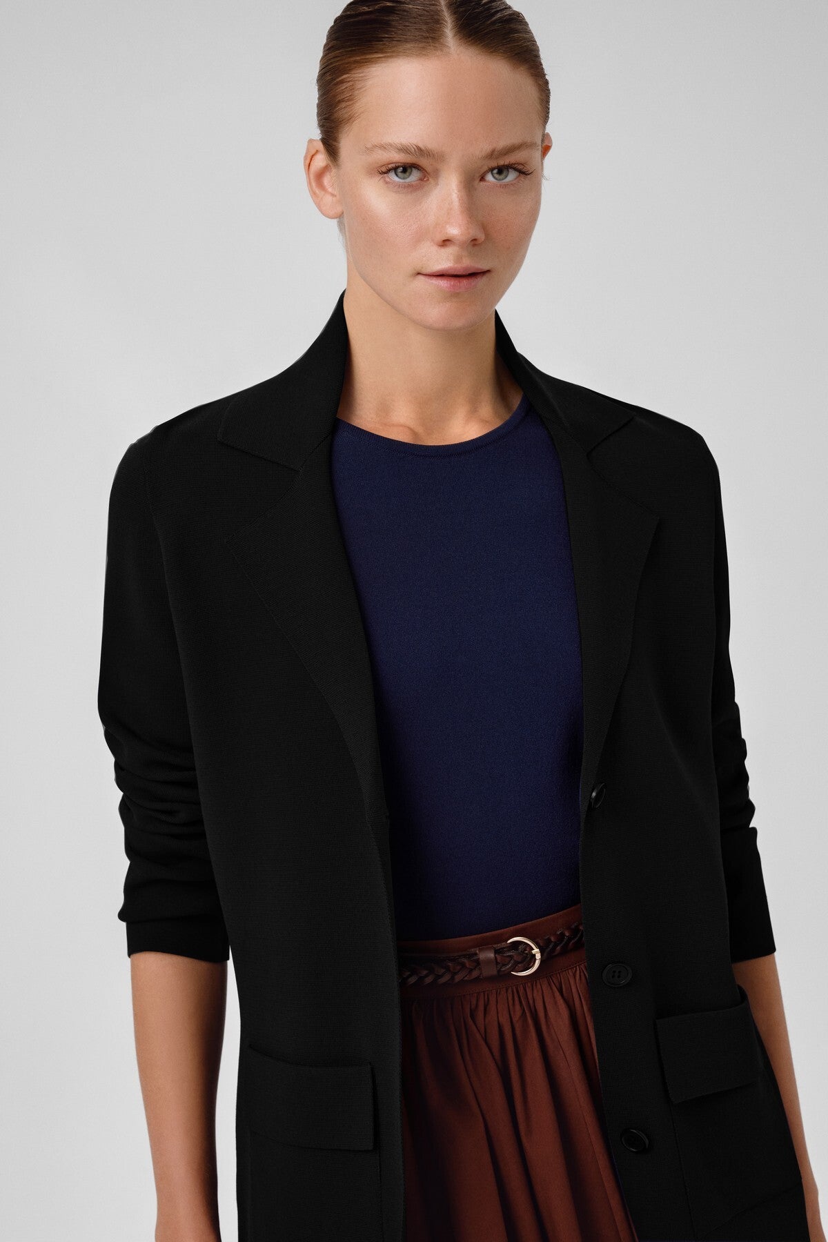 Black V-Neck Buttoned Women's Jacket