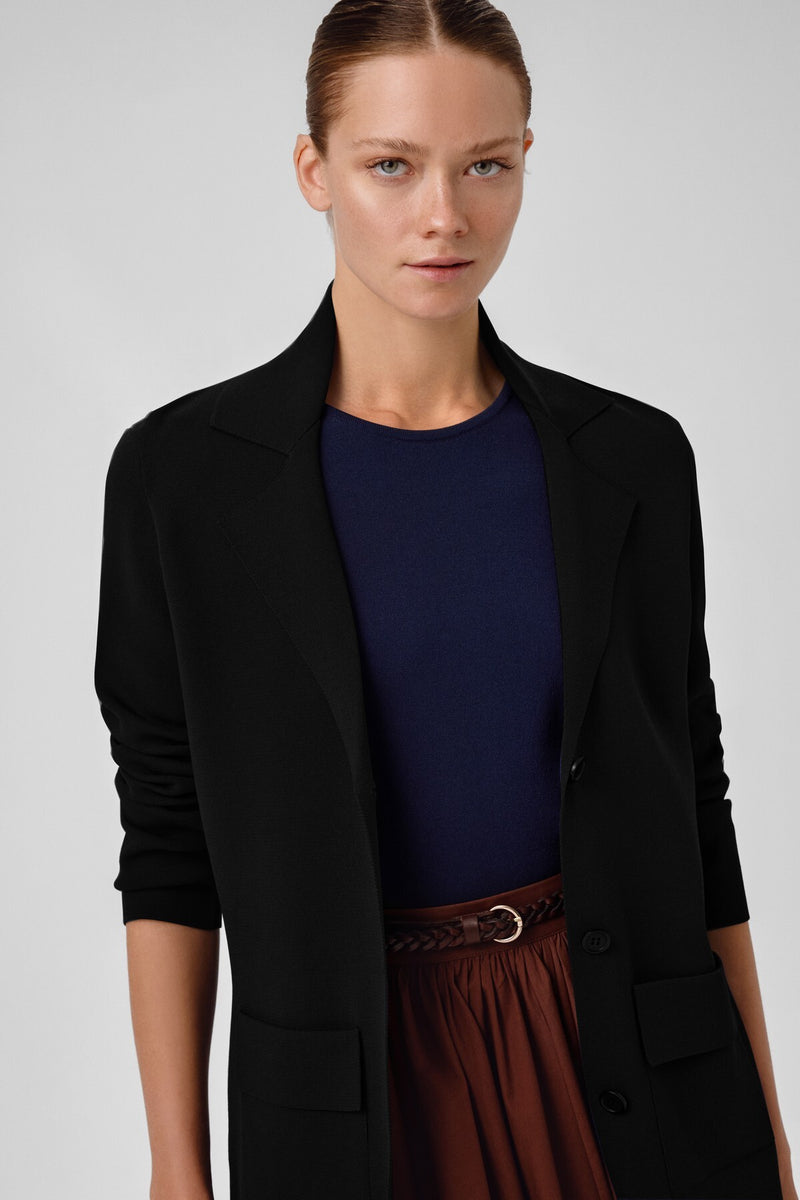 Black V-Neck Buttoned Women's Jacket