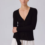 Black V-Neck Ribbed Fine Women's Cardigan