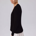 Black V-Neck Ribbed Fine Women's Cardigan
