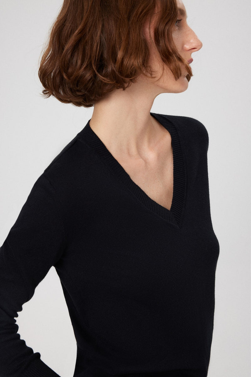 Black V-Neck Long Sleeve Women's Sweater