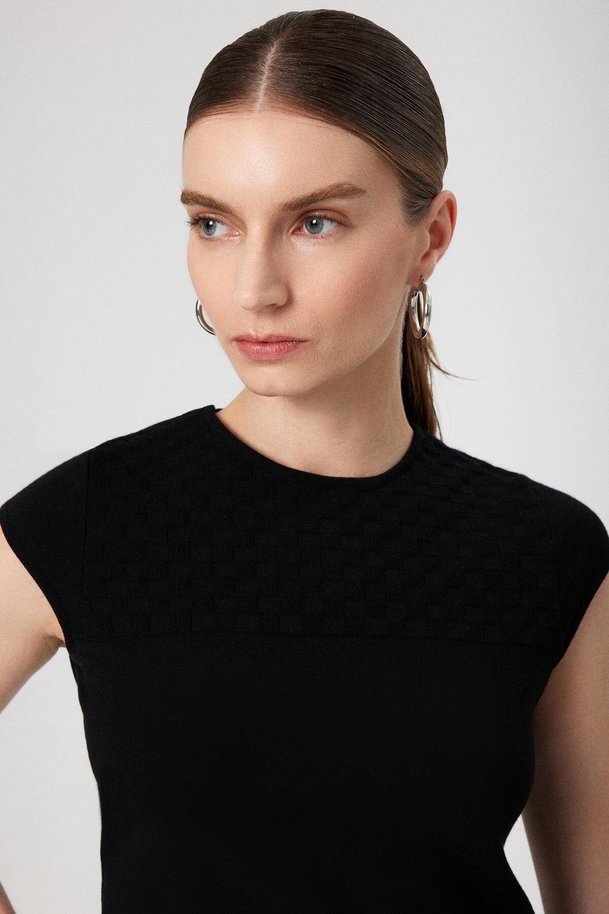 Black Collar Patterned Crop Top
