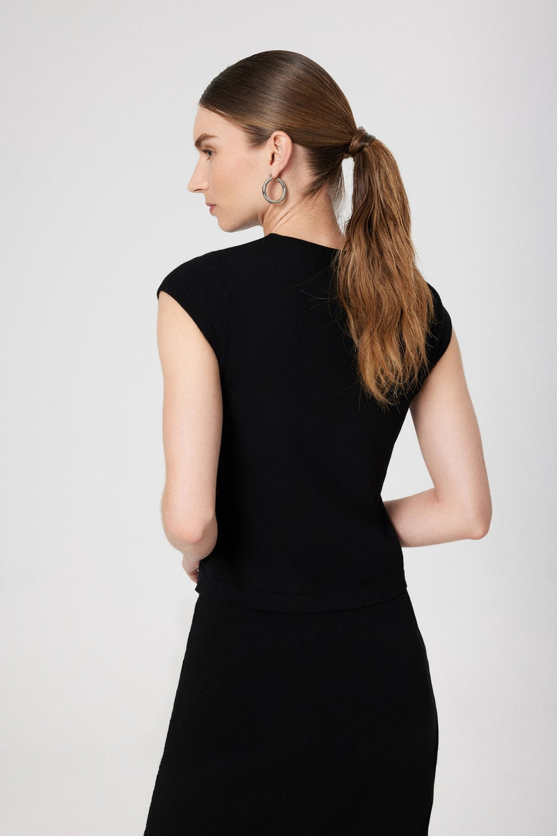 Black Collar Patterned Crop Top