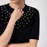 Women's Sweater with Black Collar Embroidery