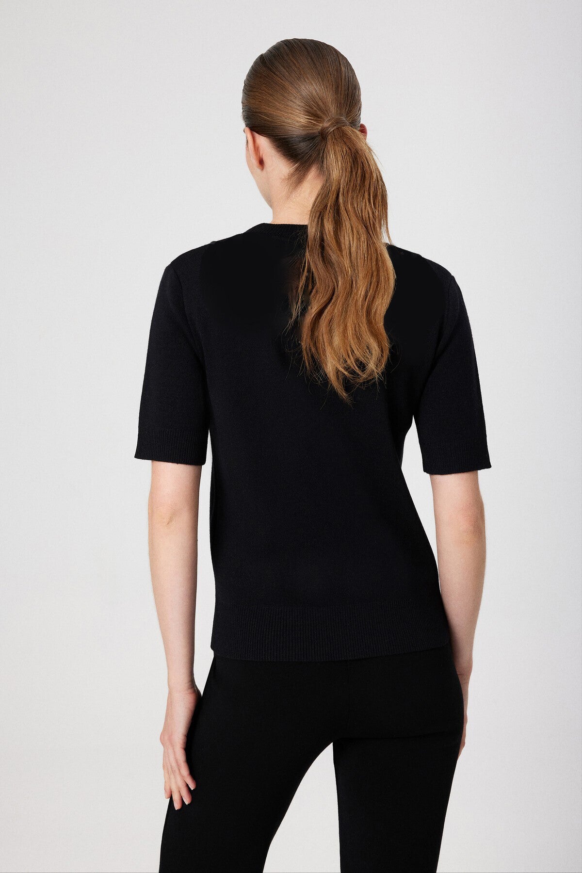 Women's Sweater with Black Collar Embroidery