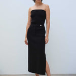 Black Slit Detail Long Knit Skirt