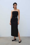 Black Slit Detail Long Knit Skirt