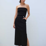 Black Slit Detail Long Knit Skirt