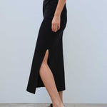 Black Slit Detail Long Knit Skirt