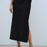 Black Slit Detail Long Knit Skirt