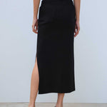 Black Slit Detail Long Knit Skirt