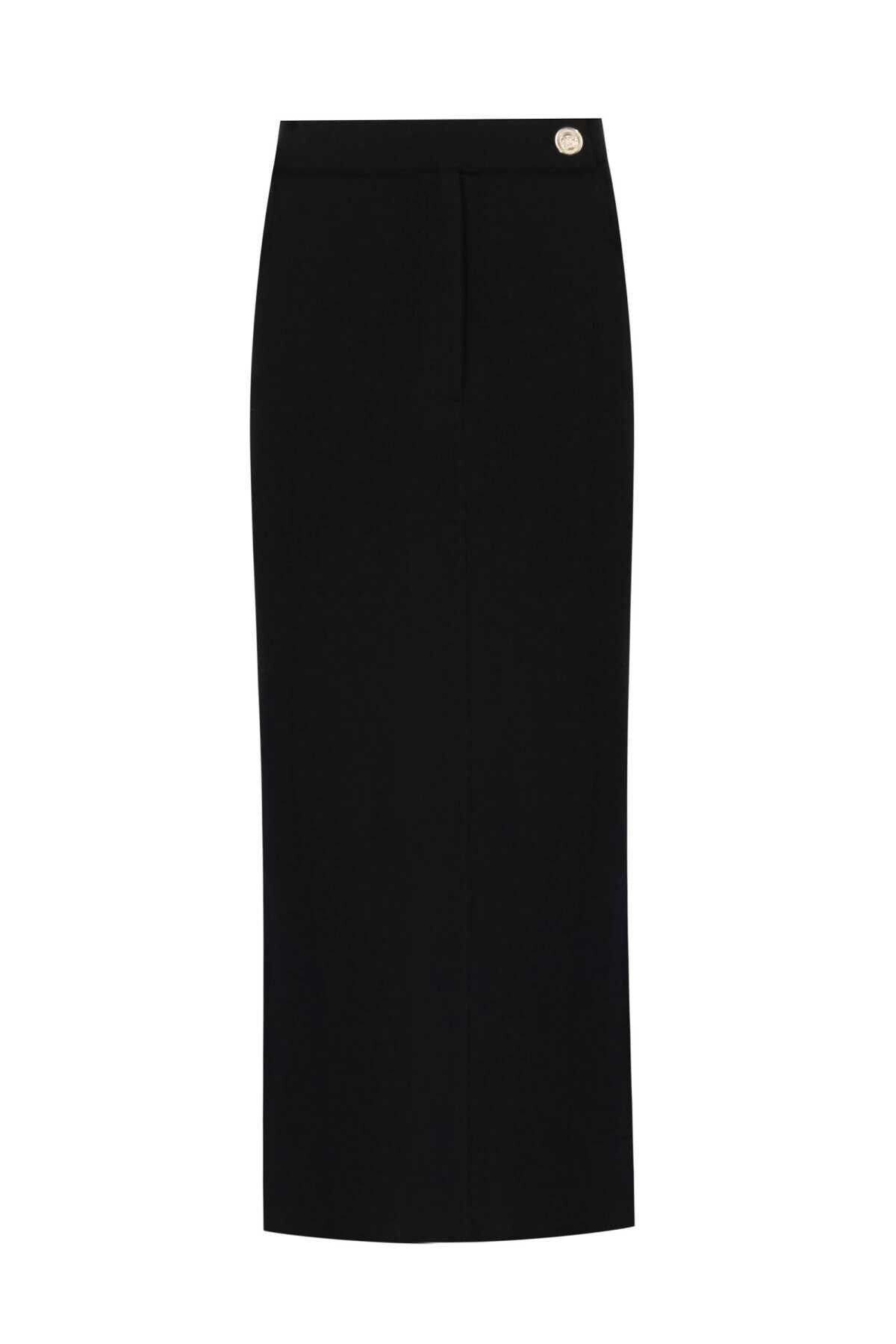 Black Slit Detail Long Knit Skirt