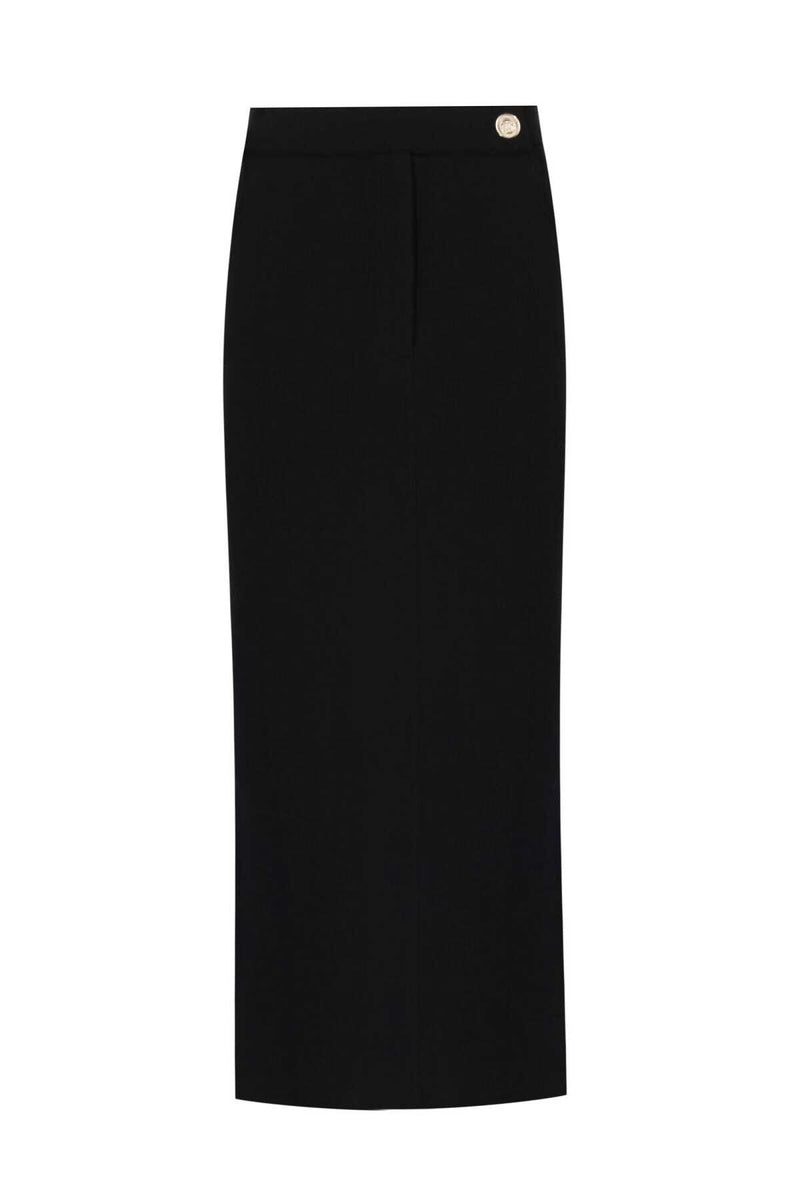 Black Slit Detail Long Knit Skirt