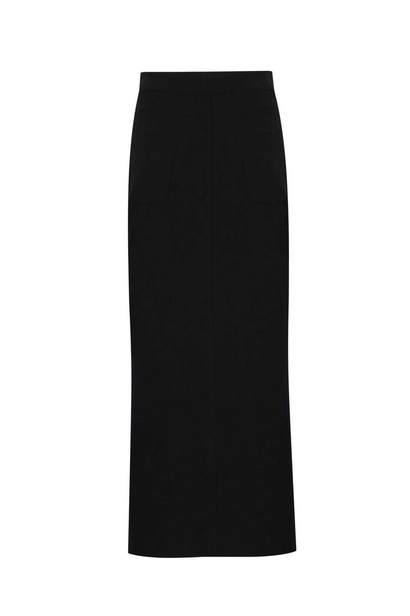 Black Slit Detail Long Knit Skirt