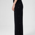 Women's Wide-Leg Pants with Black Stone Embroidery