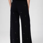 Women's Wide-Leg Pants with Black Stone Embroidery