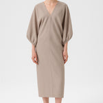 Stone Balloon Sleeve V-Neck Dress