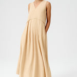Stone-Hemmed Pleated Sleeveless Long Dress