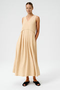 Stone-Hemmed Pleated Sleeveless Long Dress