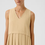 Stone-Hemmed Pleated Sleeveless Long Dress