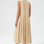 Stone-Hemmed Pleated Sleeveless Long Dress