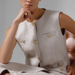 Women's Vest with Stone Gold Button Pocket Detail