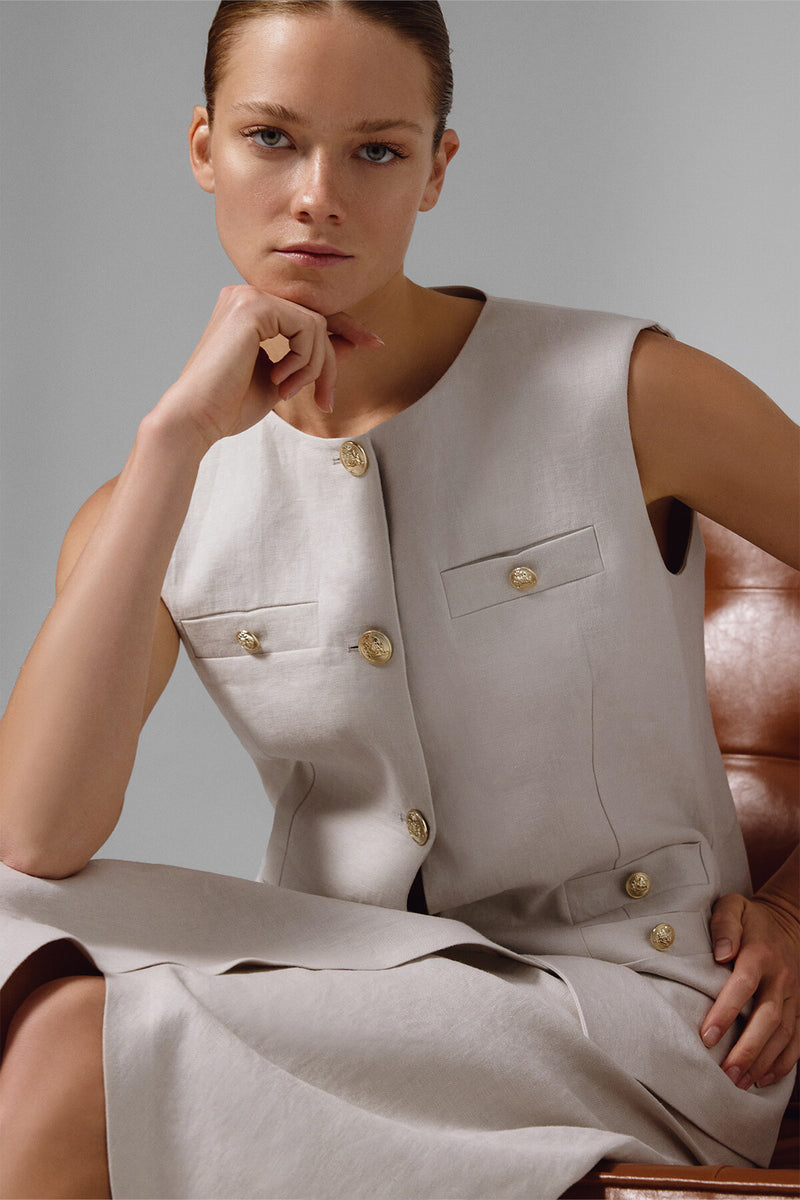 Women's Vest with Stone Gold Button Pocket Detail
