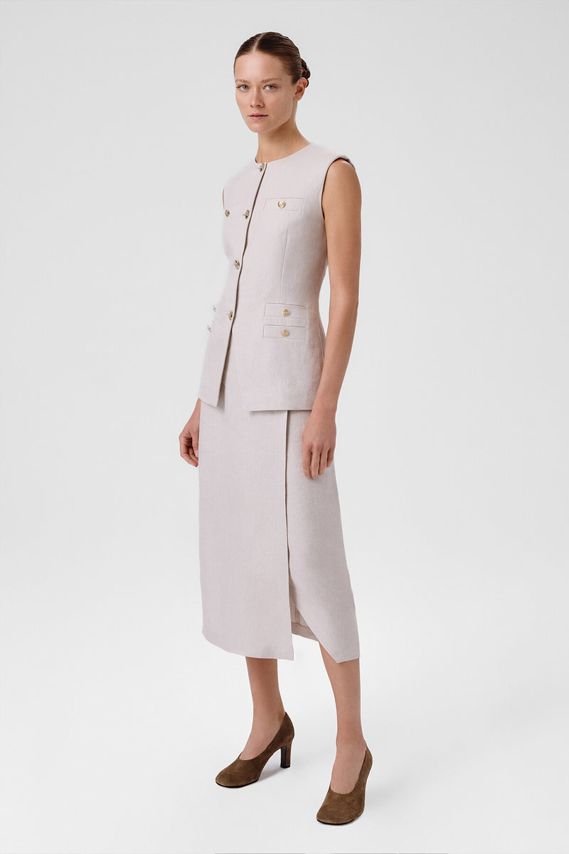 Women's Vest with Stone Gold Button Pocket Detail