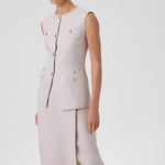 Women's Vest with Stone Gold Button Pocket Detail