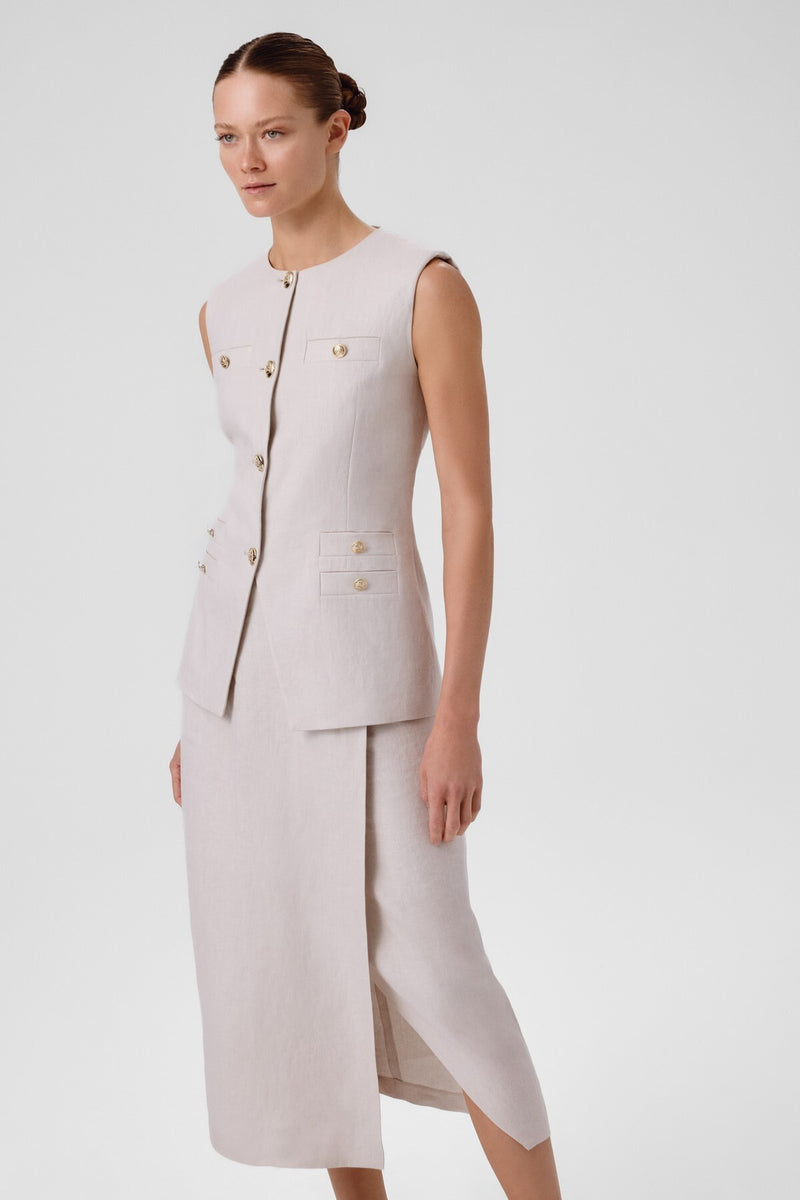 Women's Vest with Stone Gold Button Pocket Detail