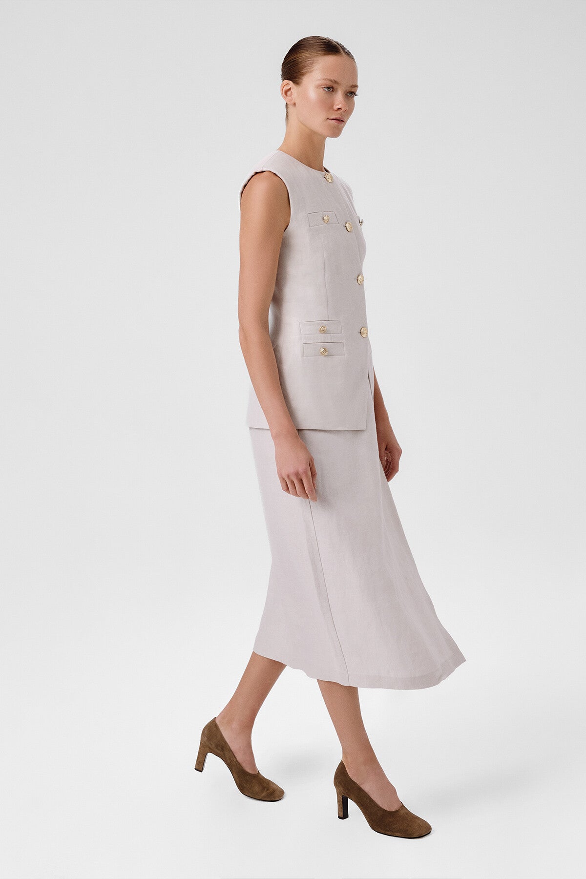 Women's Vest with Stone Gold Button Pocket Detail