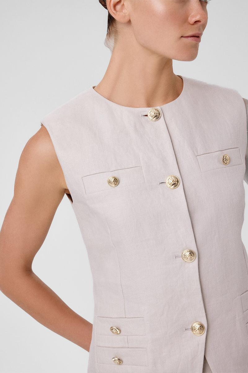Women's Vest with Stone Gold Button Pocket Detail