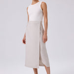 Stone-Washed Asymmetrical Slit Midi Skirt