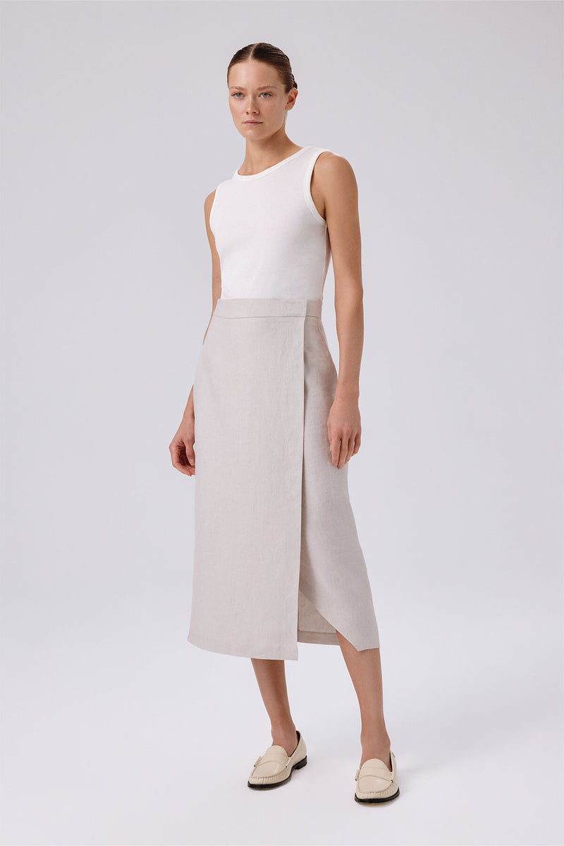 Stone-Washed Asymmetrical Slit Midi Skirt