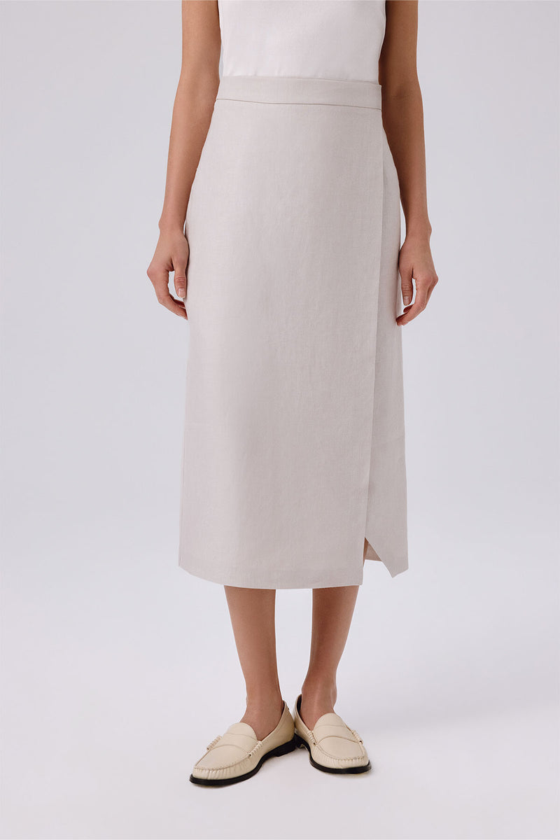 Stone-Washed Asymmetrical Slit Midi Skirt