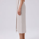 Stone-Washed Asymmetrical Slit Midi Skirt