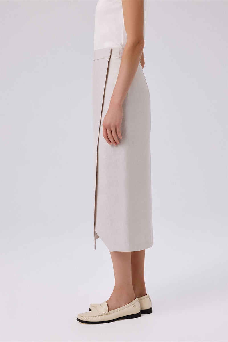 Stone-Washed Asymmetrical Slit Midi Skirt