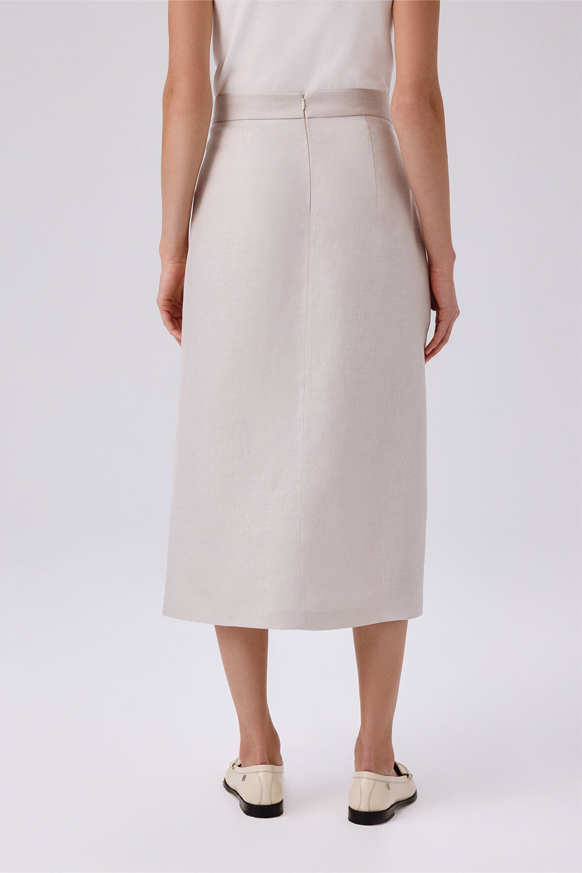 Stone-Washed Asymmetrical Slit Midi Skirt