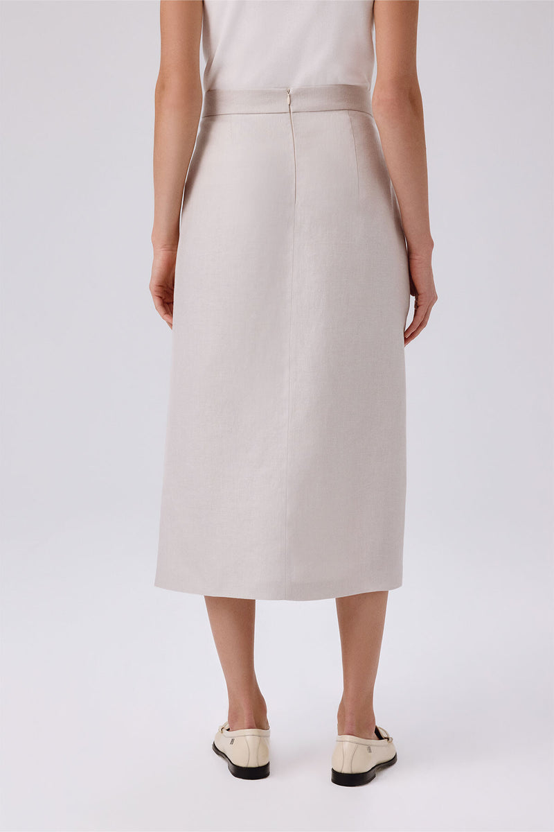 Stone-Washed Asymmetrical Slit Midi Skirt
