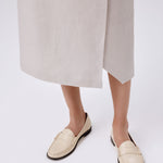 Stone-Washed Asymmetrical Slit Midi Skirt