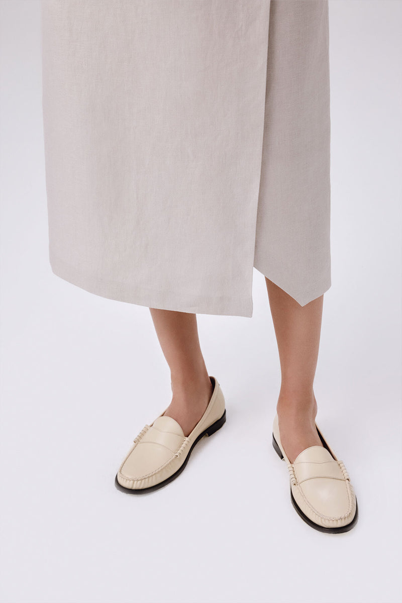Stone-Washed Asymmetrical Slit Midi Skirt
