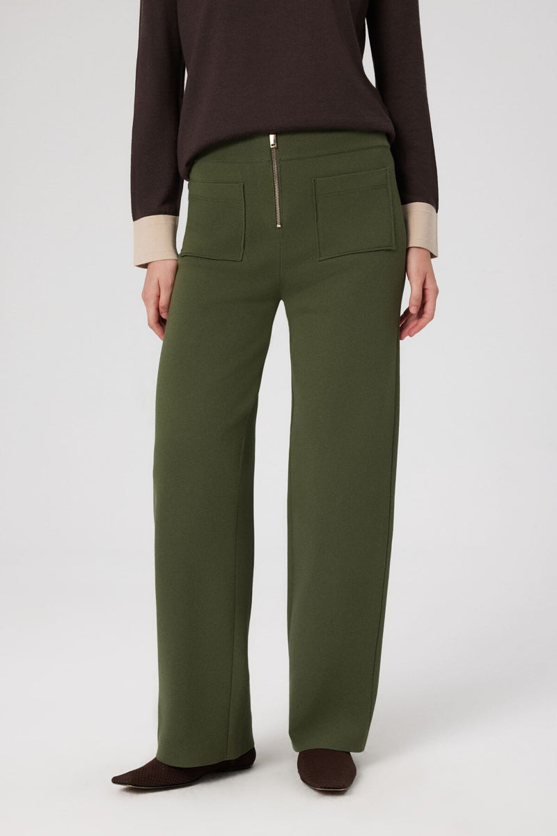 Green Pocket Detailed Zipper Women's Pants