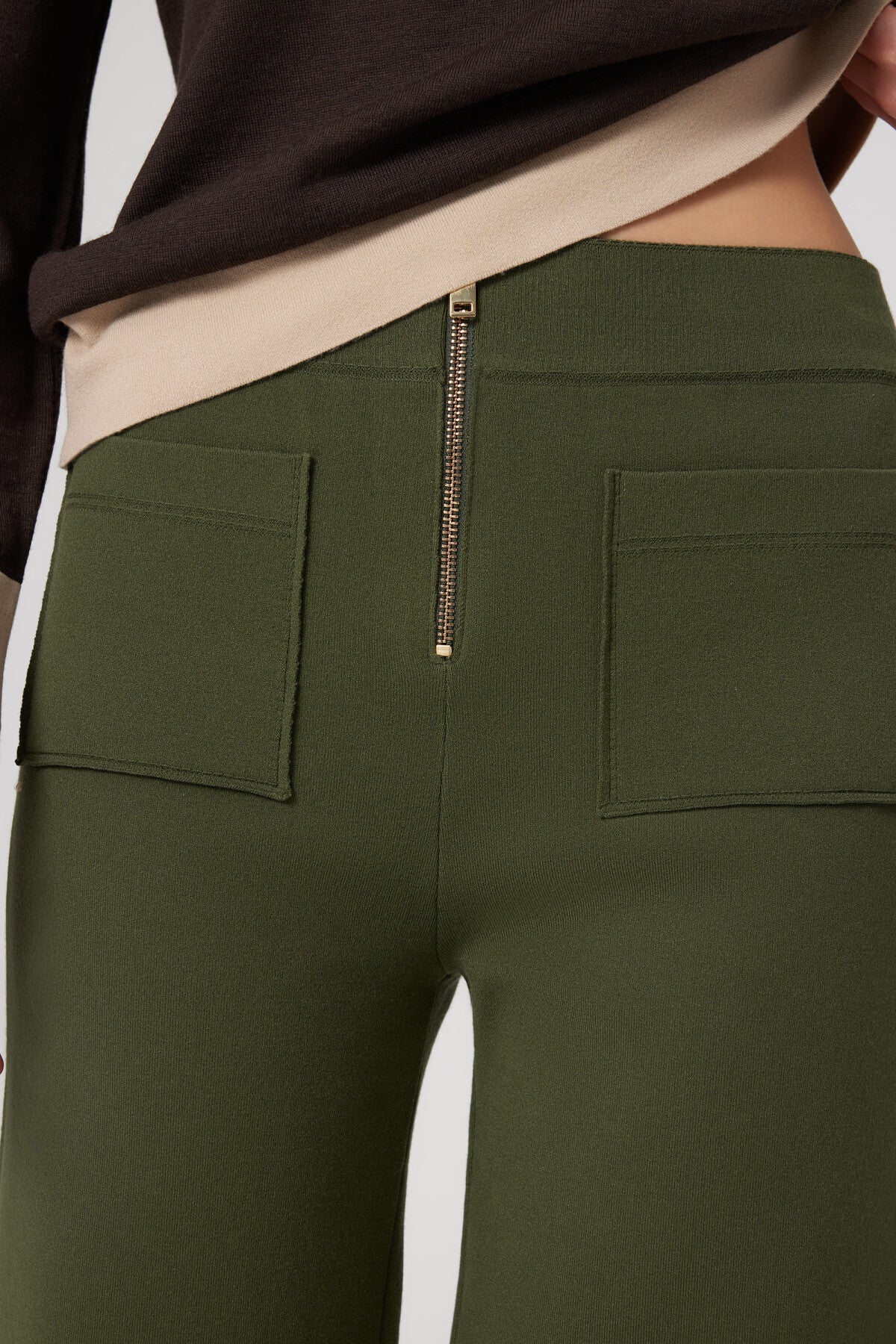 Green Pocket Detailed Zipper Women's Pants