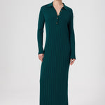 Green Polo Neck Ribbed Long Dress