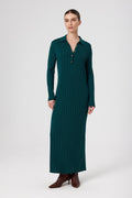 Green Polo Neck Ribbed Long Dress