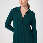 Green Polo Neck Ribbed Long Dress